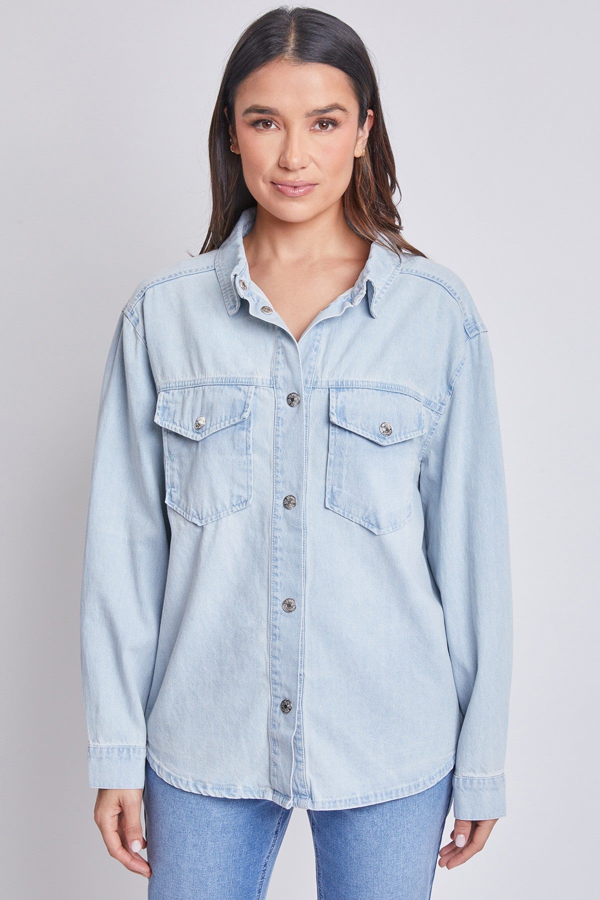 Missy Denim Shacket with Flap Pockets