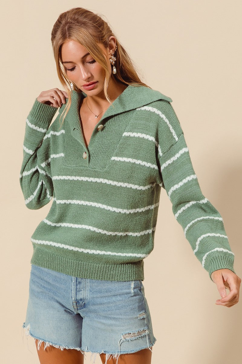 Striped Shawl Collar Sweater Top