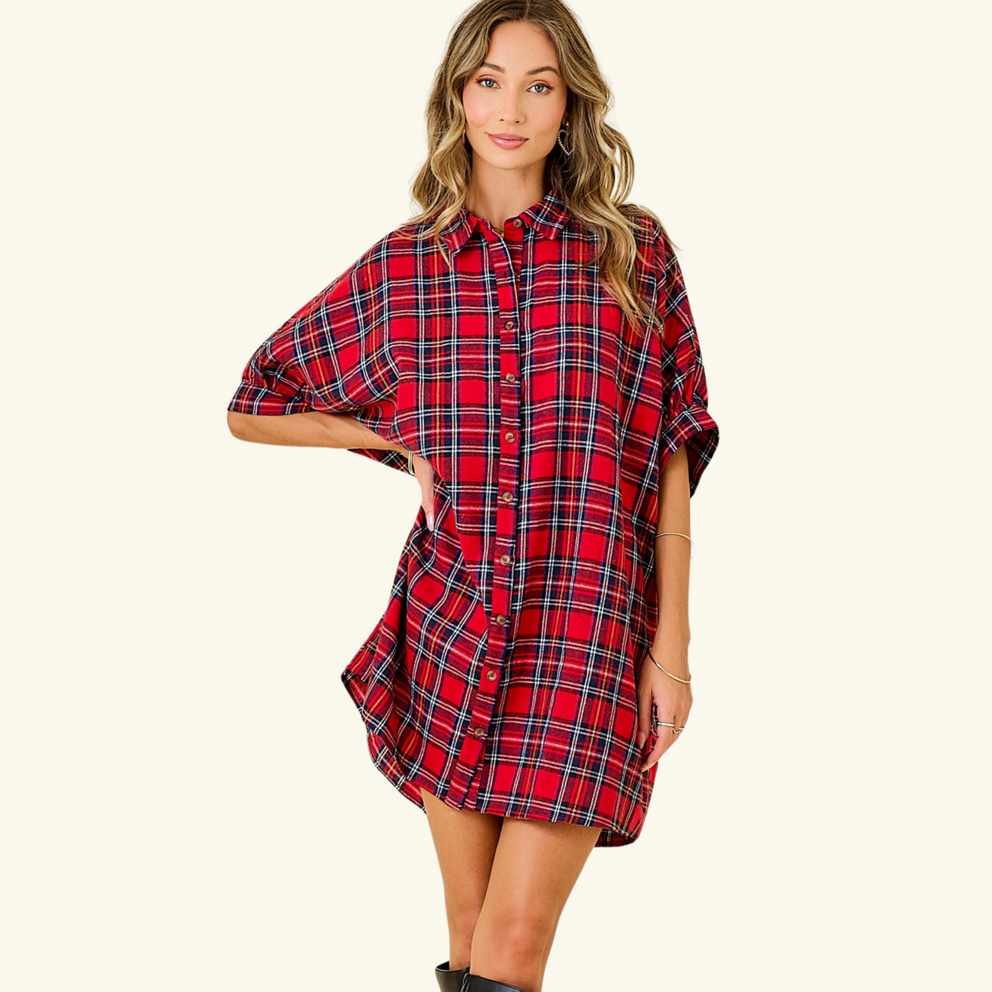 Tartan Button Down Oversized Plaid Dress