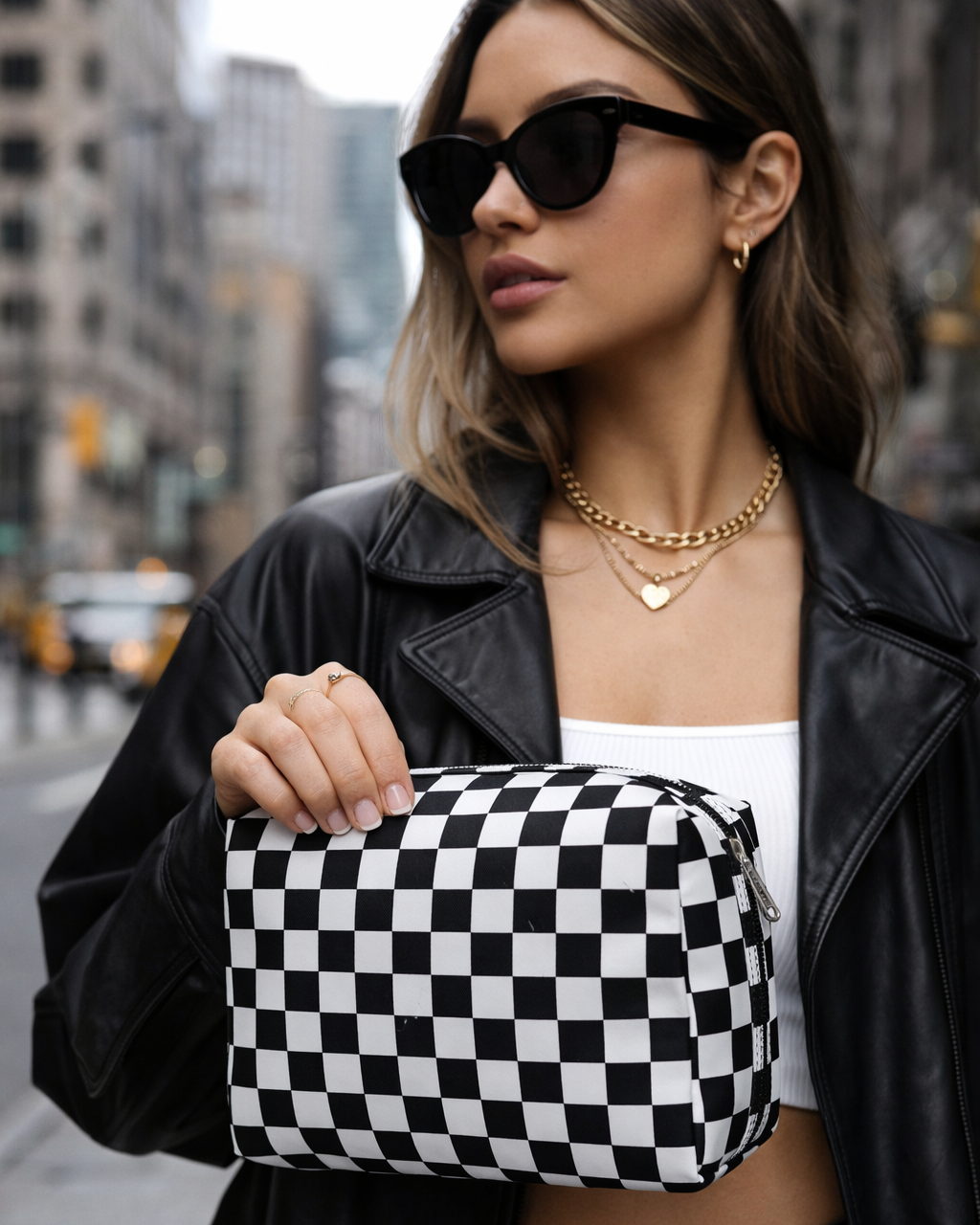 Downtown Grid Makeup Bag