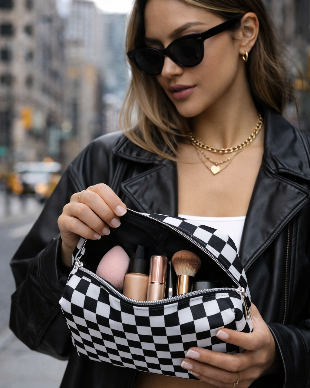 Downtown Grid Makeup Bag
