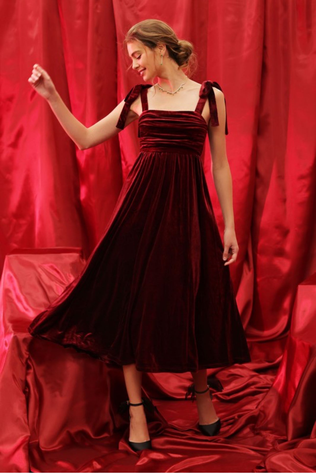 Cranberry Dreams Burgundy Velvet Bow Dress