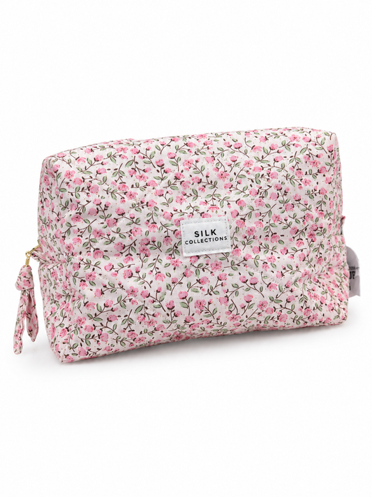 Prairie Pink Floral Quilted Cosmetic Bag