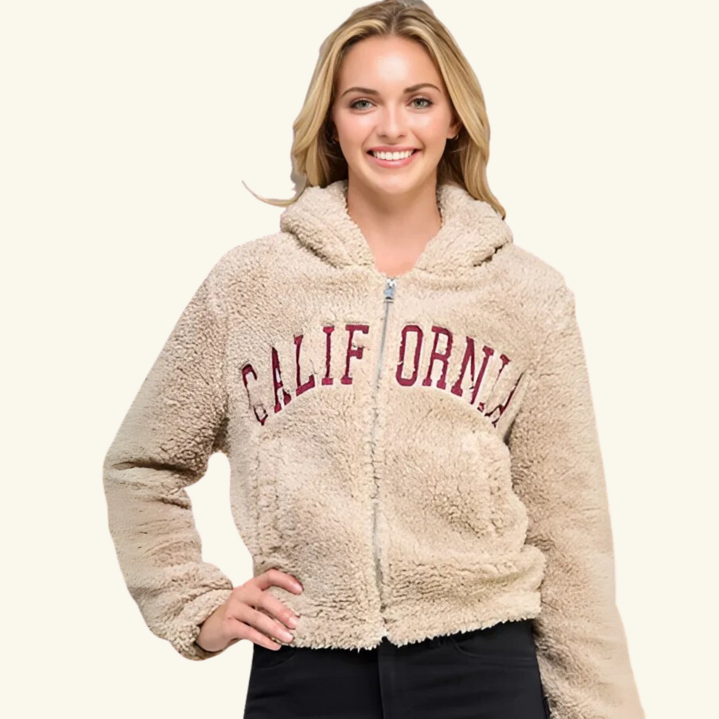 CALIFORNIA EMB - Sherpa Zip Up Jacket