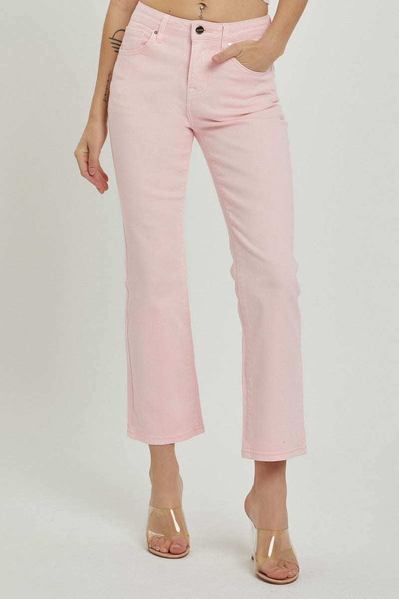 Pretty in Pink High Rise Crop Straight Jeans - Risen