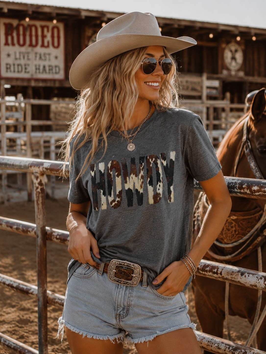 Western HOWDY Cow Print Graphic Tee