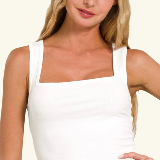 Zenana - Cotton Square Neck Cropped Cami Top