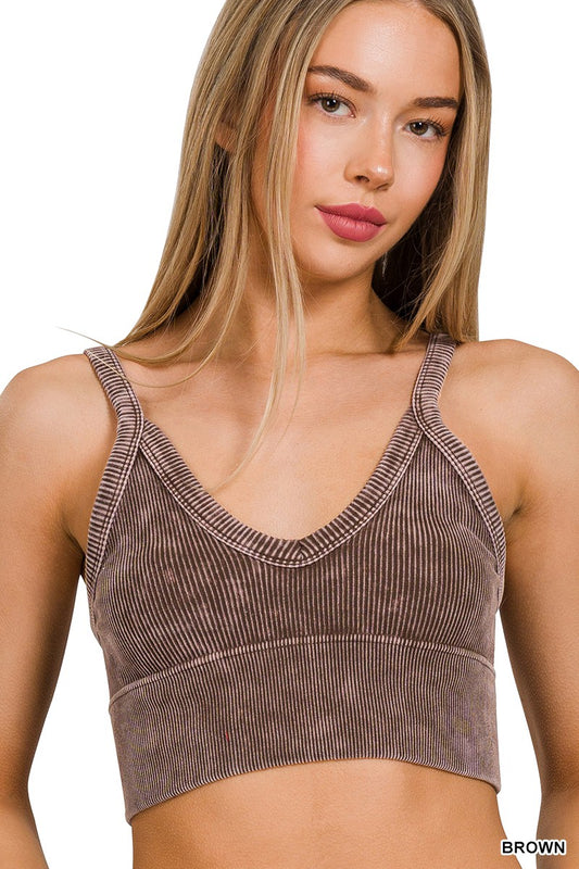 Nova Washed Ribbed Seamless V Neck Cropped Cami Top