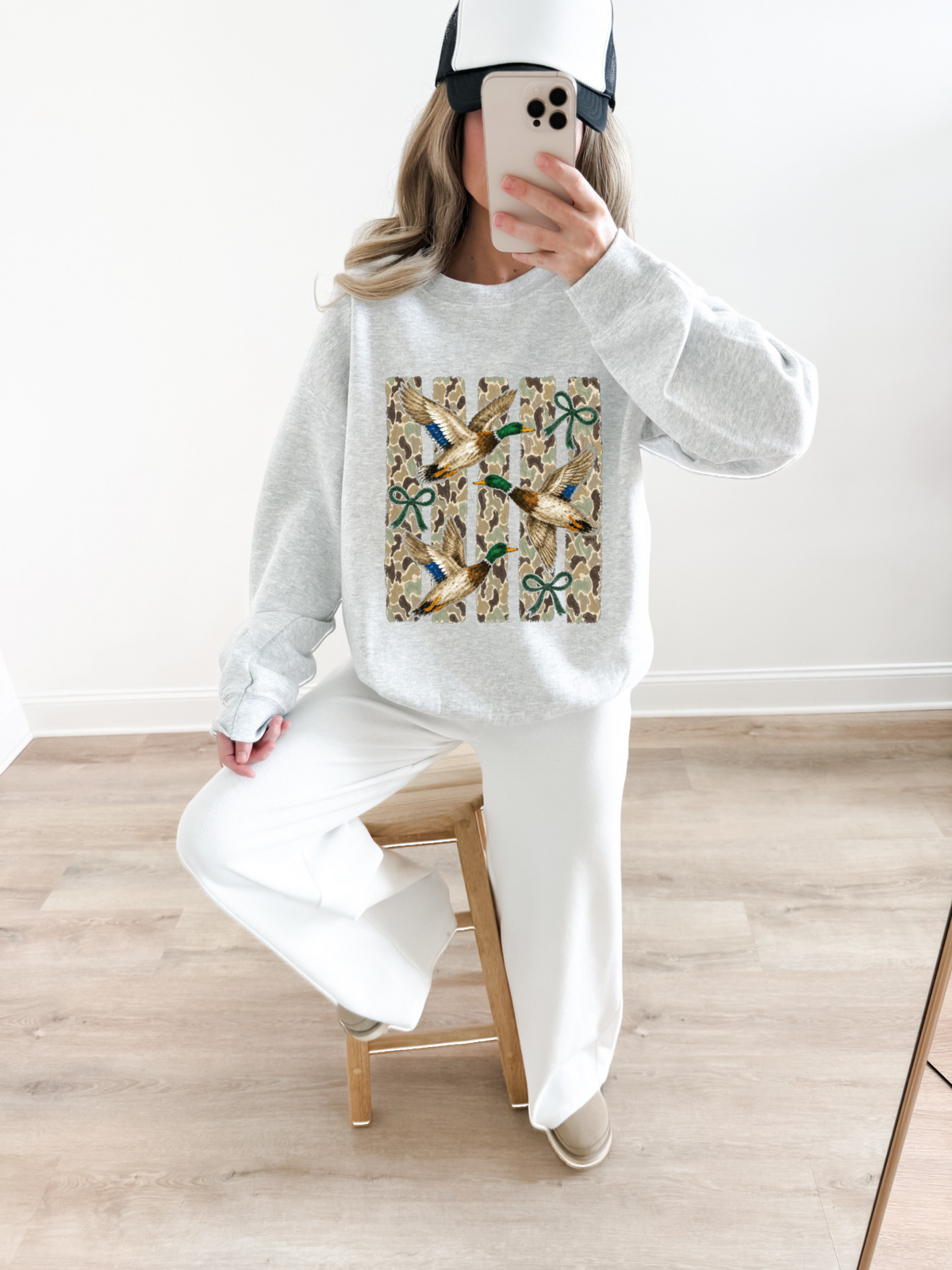 Duck & Bow Camo Crew Graphic Crewneck