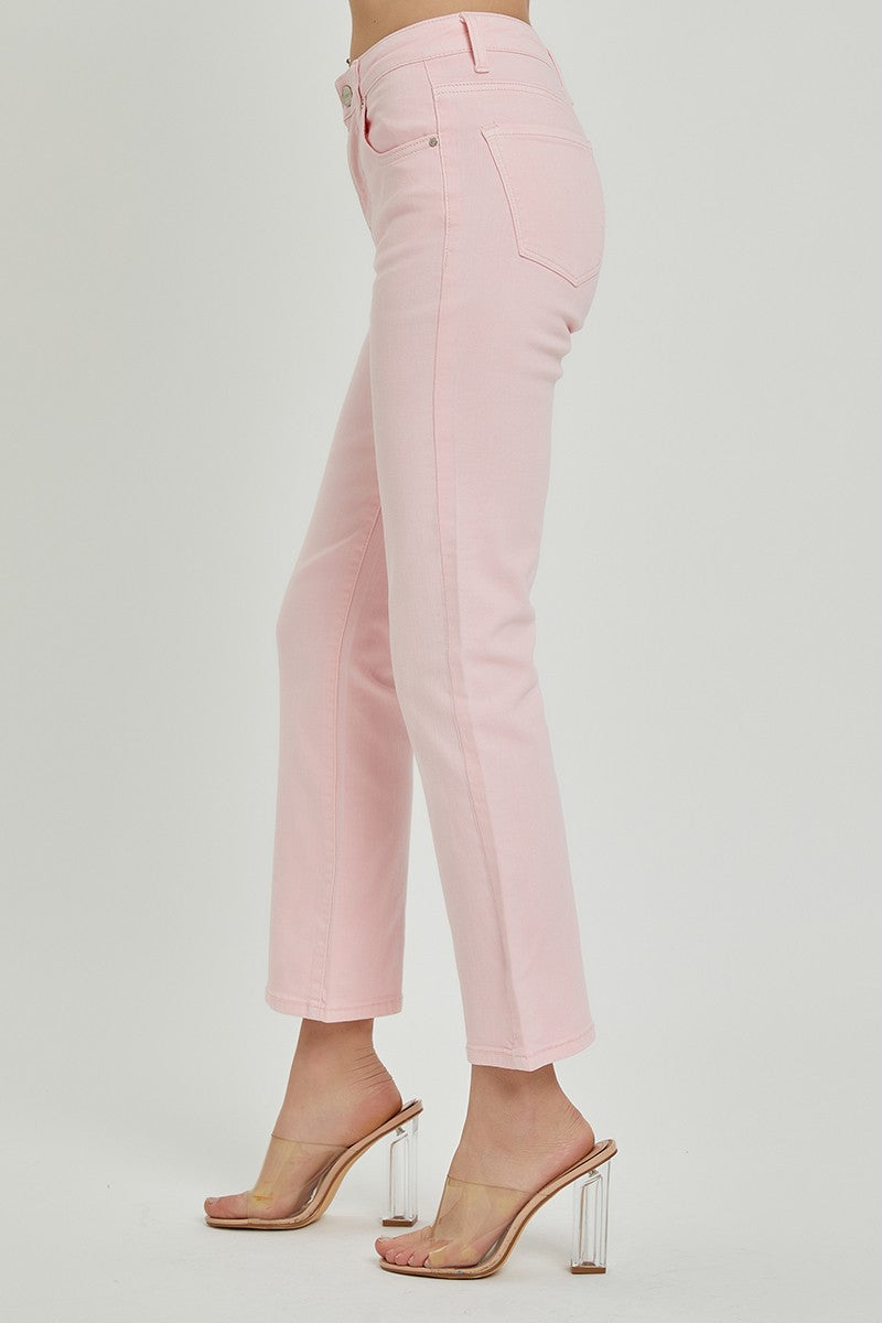 Pretty in Pink High Rise Crop Straight Jeans - Risen