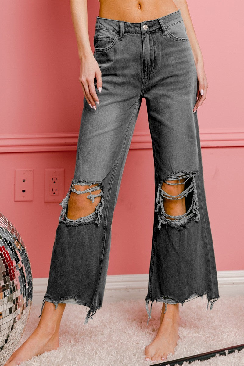 Lucy Heritage Wash Distressed Wide Leg Denim