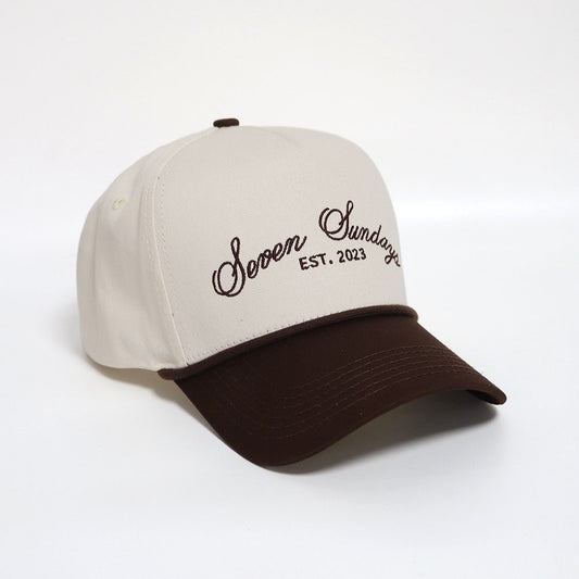 Seven Sundays Trucker Hat - White w/ Brown Beak &  Roping