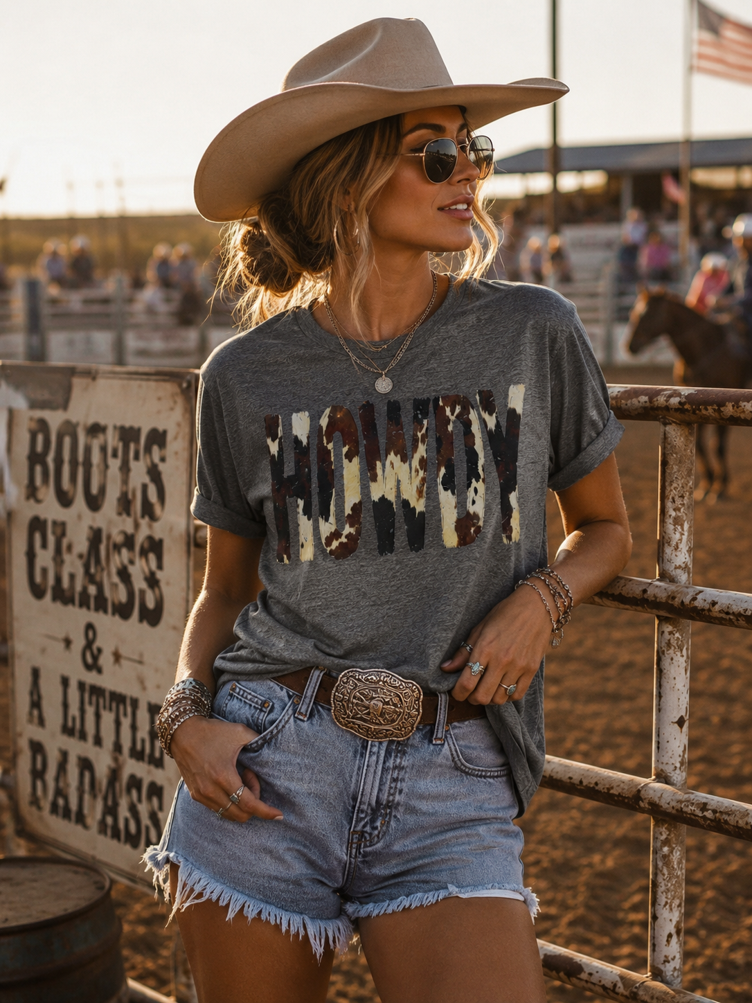 Western HOWDY Cow Print Graphic Tee