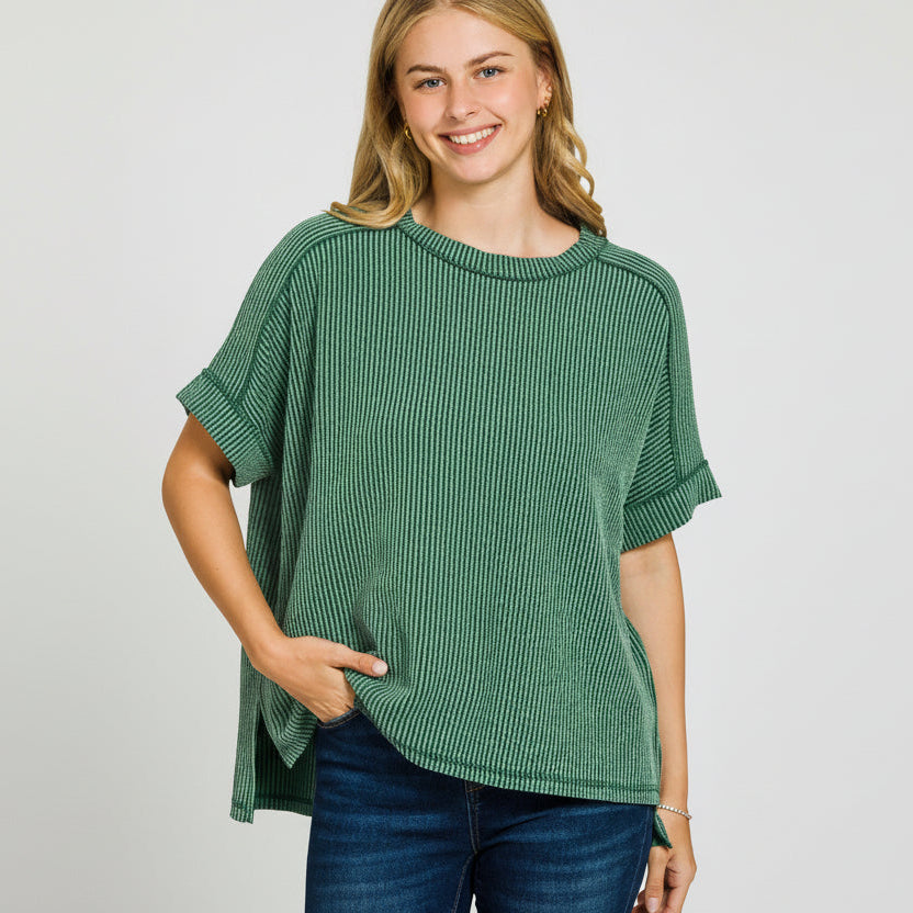 Pinewood Ribbed Cuff Sleeve Top