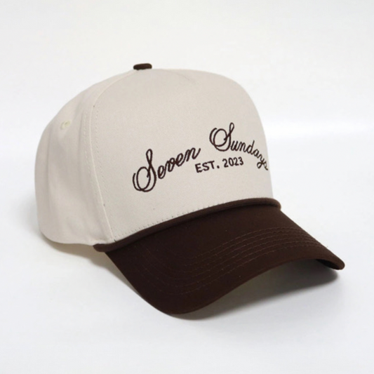 Seven Sundays Trucker Hat - White w/ Brown Beak &  Roping
