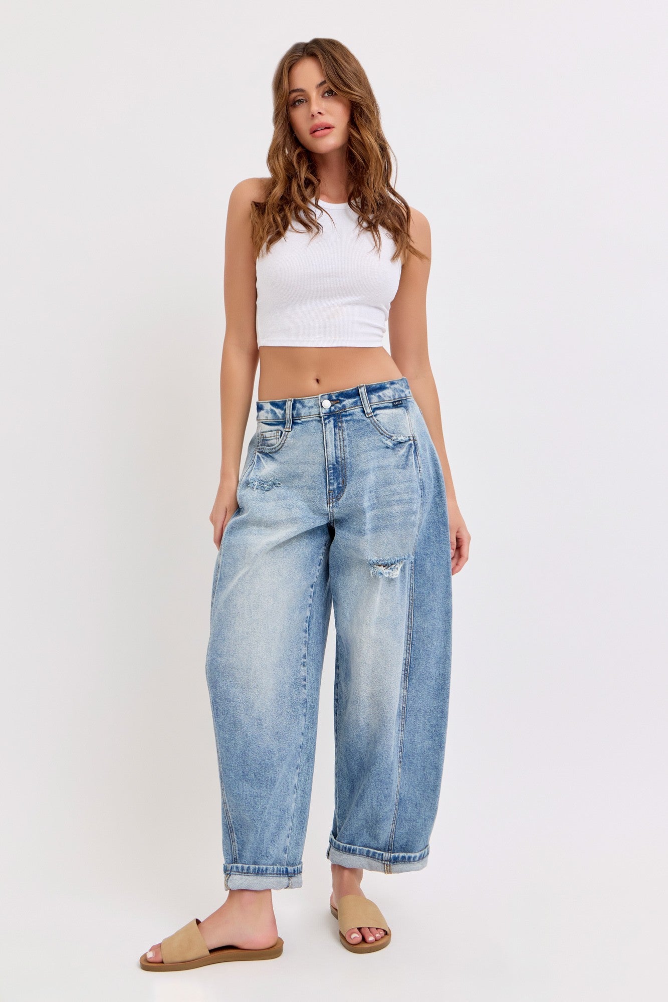 CELLO Mid Waisted Barrel Jean w/Side Panels