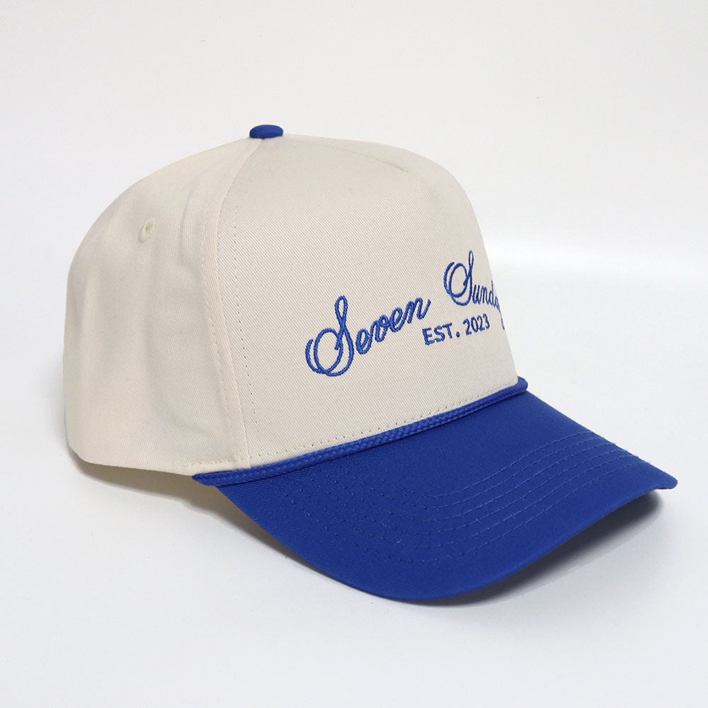 Seven Sundays Trucker Hat - White w/ Royal Blue Beak & Roping