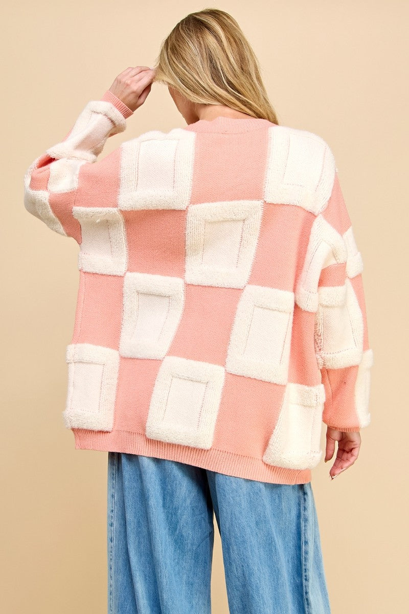 Square Chess Board Knit Cardigan