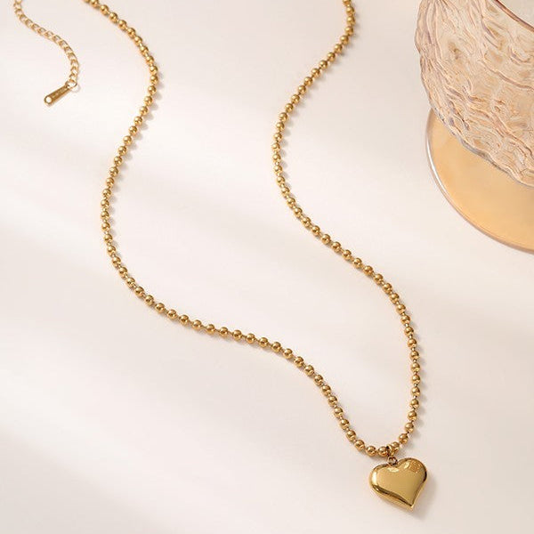 Puffy Heart Necklace - 18K Gold Dipped Stainless Steel