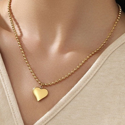 Puffy Heart Necklace - 18K Gold Dipped Stainless Steel