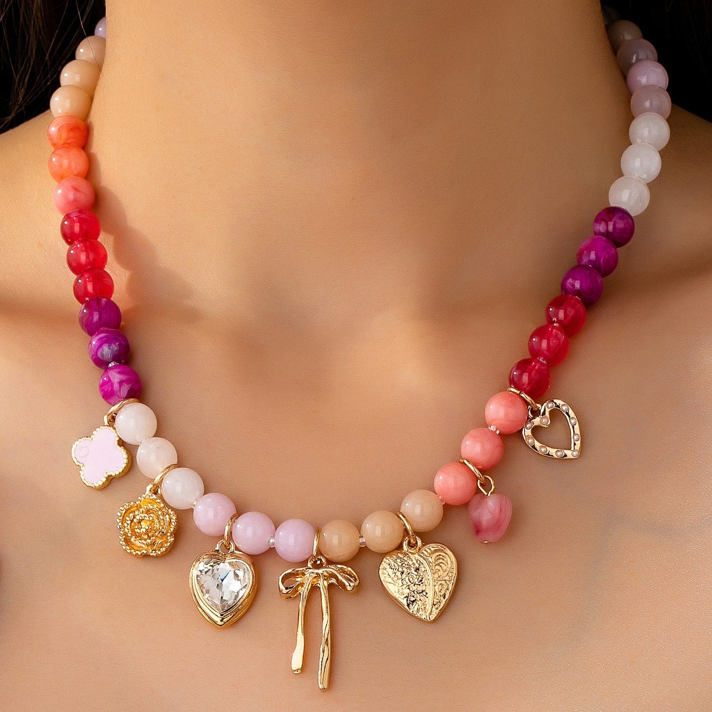Sweetheart Multi Stone Charm Necklace