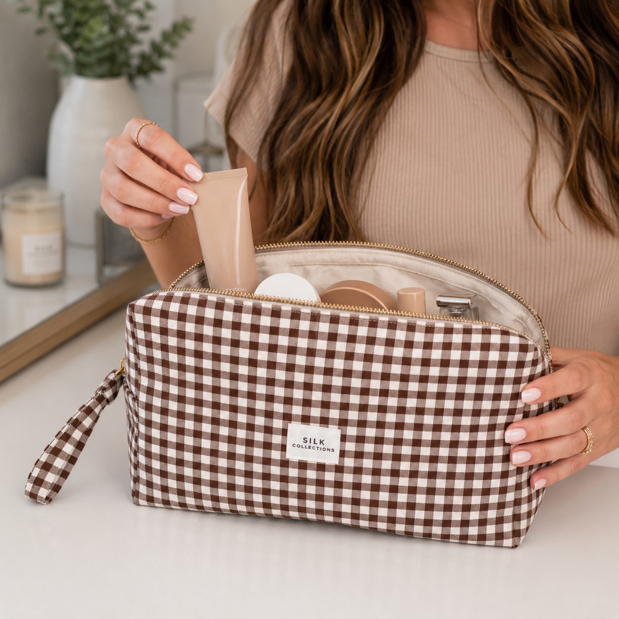 Chocolate Dreams Quilted Cosmetic Bag - Medium