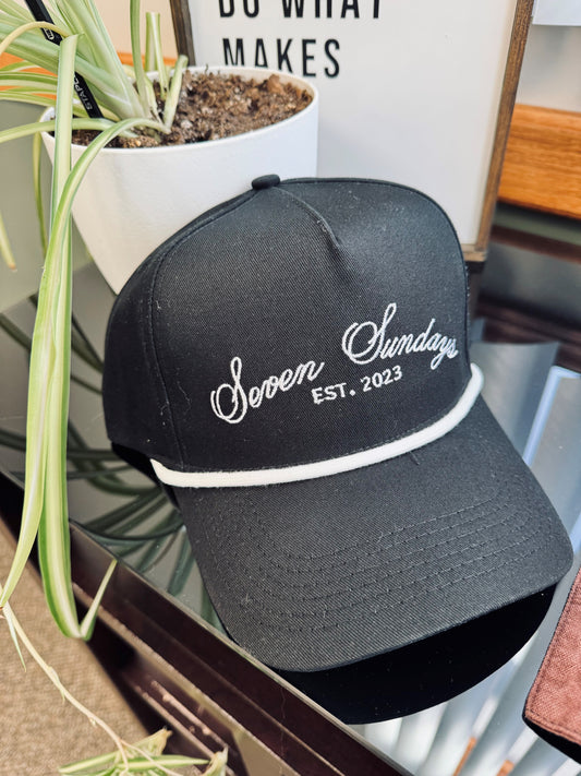 Seven Sundays Trucker Hat - Black w/ White Roping