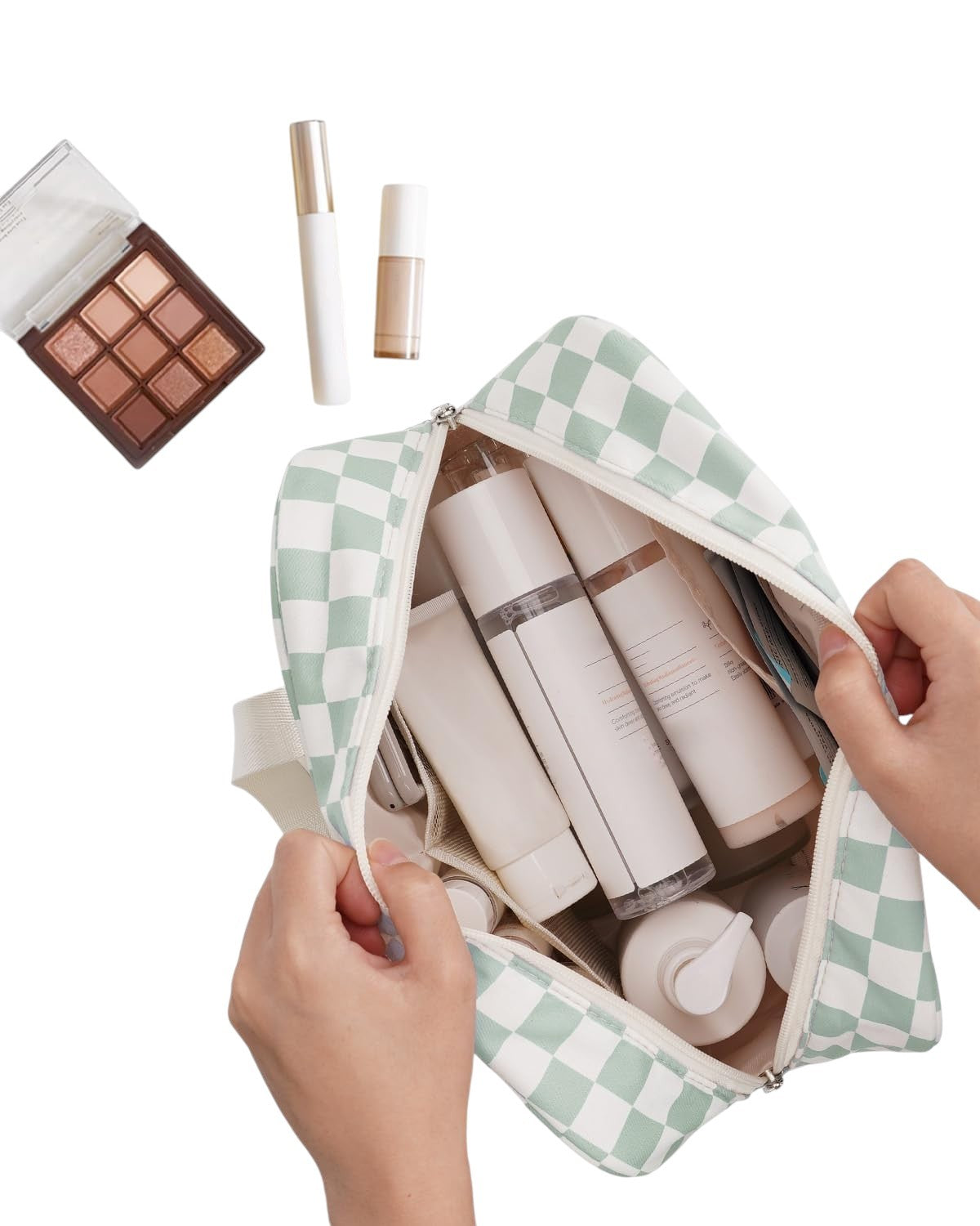 Cool Mint Check Cosmetic Bag