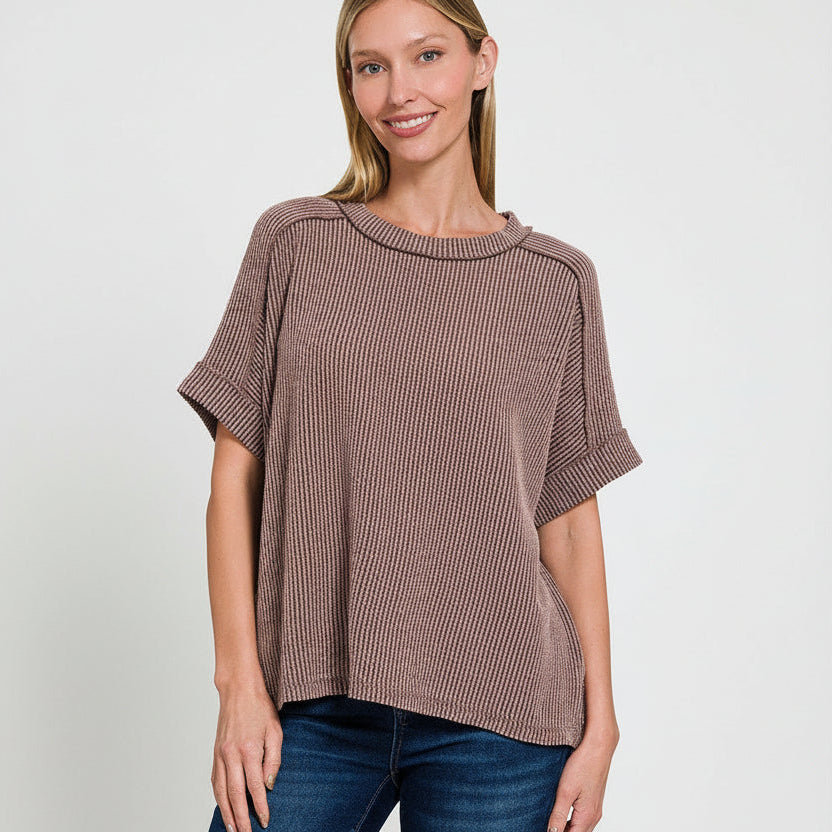 Earthbound Ribbed Cuff Sleeve Top