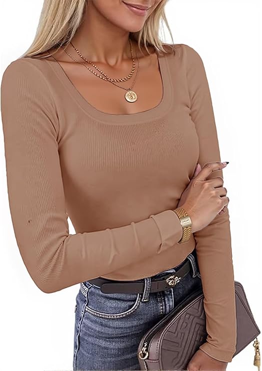 Cafe Slim Rib Knit Long Sleeve Top