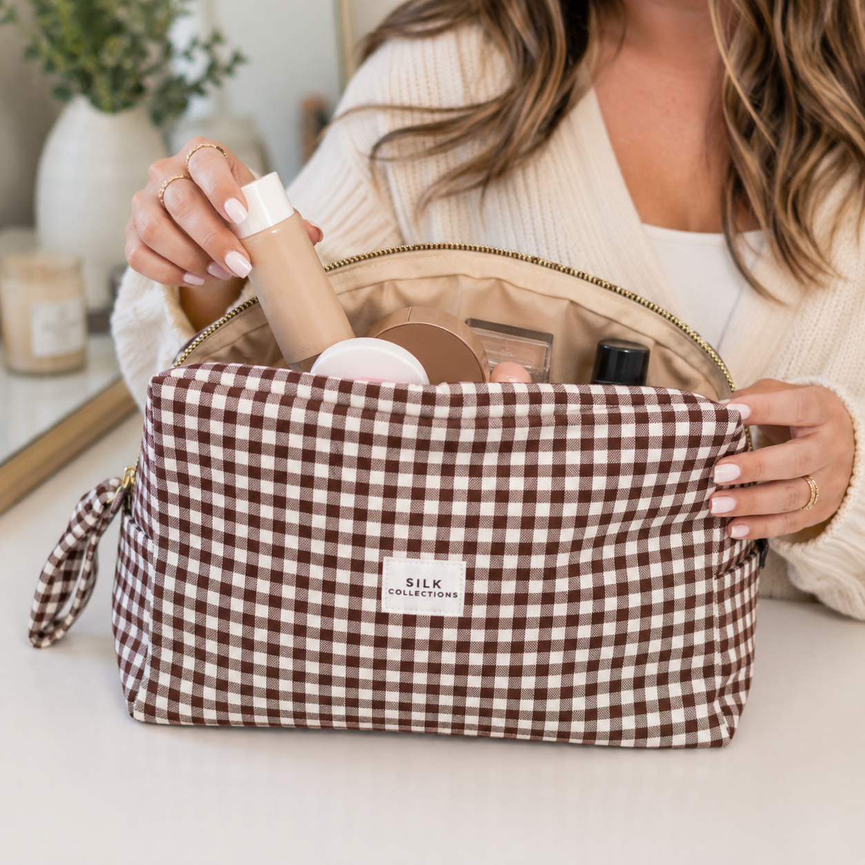 Chocolate Dreams Quilted Cosmetic Bag - Large