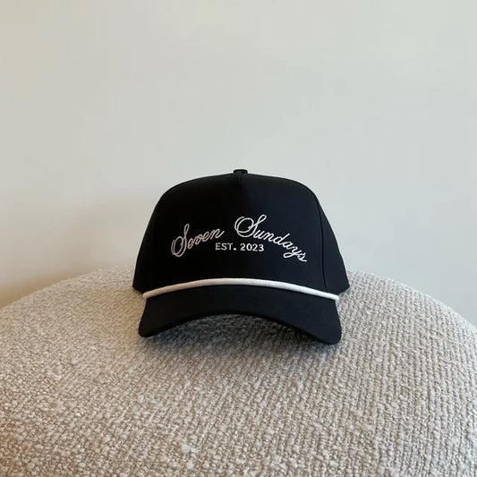 Seven Sundays Trucker Hat - Black w/ White Roping